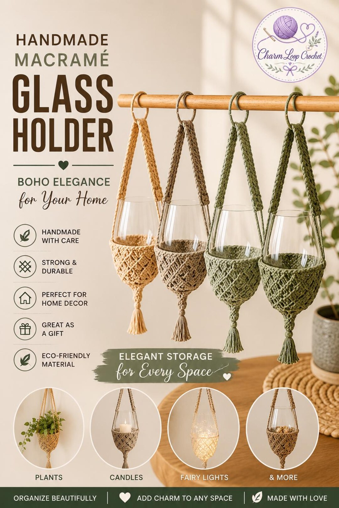 Handmade Macrame Glass Holder Pattern PDF, Boho Elegance Home Decor - Etsy