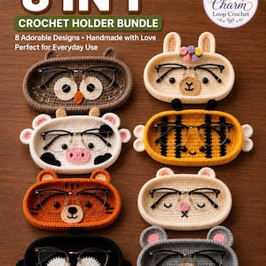 Crochet Eyeglass Holder Pattern Bundle, 8 Animal Glasses Case Patterns, Cute Crochet Spectacle Holder PDF, Handmade Gift Idea