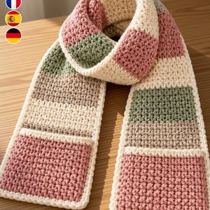 Crochet Pocket Scarf Pattern PDF, Chunky Color Block Winter Scarf, Easy Crochet Scarf with Pockets, DIY Women's Scarf