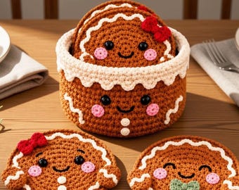 Mönster för virkad pepparkaksunderlägg med hållare, julunderläggsset PDF, julbordsdekoration