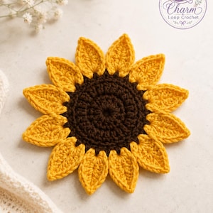 Crochet Sunflower  Coaster Pattern, Flower Mug Rug, Beginner Cup Mat (Digital Download)