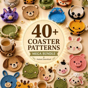 40+ Animal Crochet Coaster Patterns, Mug Hugger Bundle (PDF Download)