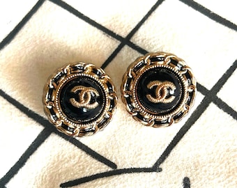 CHANEL Vintage Black Authentic Gold-Tone Metal CC Logo Button 20mm (Set of 2)