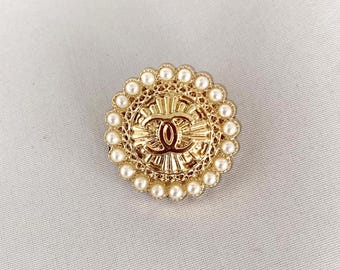 CHANEL (Set of 2) 23mm Vintage Authentic Gold Tone CC Logo Button
