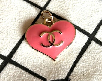 Authentic Chanel Vintage Zipper Pull Button Charm/Pendant Gold Tone Pink Heart