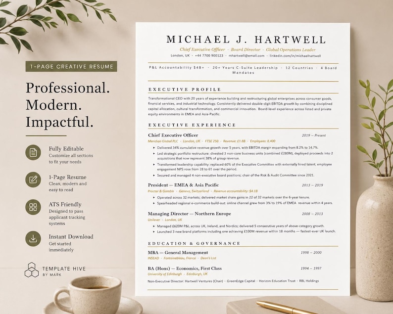 Executive Resume Template - Etsy