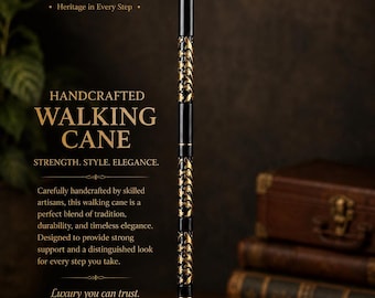 Vintage messing wandelstok – handgemaakte zwart-gouden decoratieve wandelstok, herenstok in Victoriaanse stijl, antiek cadeau voor mannen.