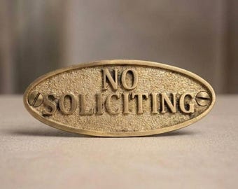 Vintage No Soliciting Sign | Oval Door Plaque | Antique Style Front Door Decor.