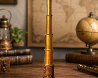 Vintage messing telescoop met houten kist | Antieke nautische kijker | Maritiem decor | Piratentelescoop | Verzamelaarscadeau.