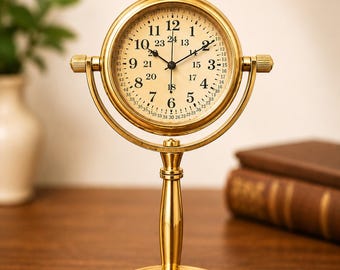Vintage roterende bureauklok, 360 graden draaibare messing tafelklok, bureauklok in antieke stijl, retro thuiskantoordecor.