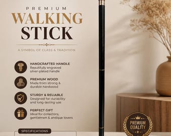 Handgemaakte hardhouten wandelstok – antiekzilveren knophandvat, steunstok klassieke stijl