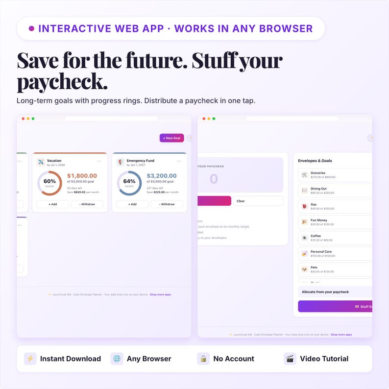 Cash Envelop Planner-app | Budgettracker, geld terugbrengen, rekeningenmanager | Interactieve webapp | Digitale HTML-download afbeelding 6