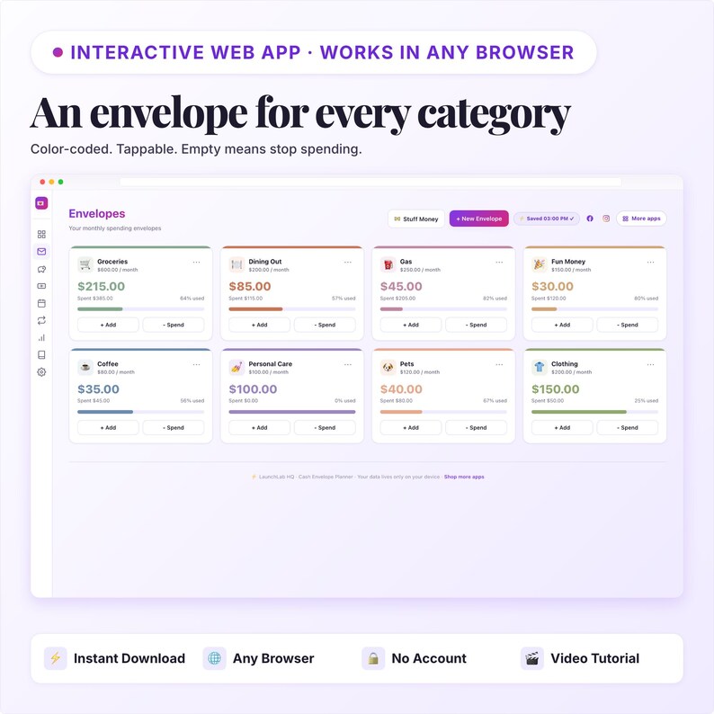 Cash Envelop Planner-app | Budgettracker, geld terugbrengen, rekeningenmanager | Interactieve webapp | Digitale HTML-download afbeelding 5