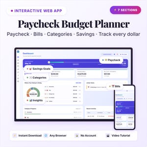 Paycheck Budget Planner App | Zero-Based Budget, Bill Tracker, Savings Goals | Interactive Web App | Digital HTML Download image 1