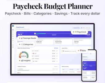 App per la pianificazione del budget in base allo stipendio / Budget a base zero, monitoraggio delle bollette, obiettivi di risparmio / App web interattiva / Download digitale in HTML