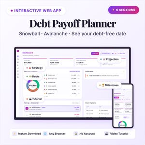 App per la pianificazione del rimborso dei debiti / Calcolatore a effetto valanga + metodo a palla di neve / App Web interattiva / Strumento di monitoraggio per la liberazione dai debiti / Download digitale in HTML immagine 1