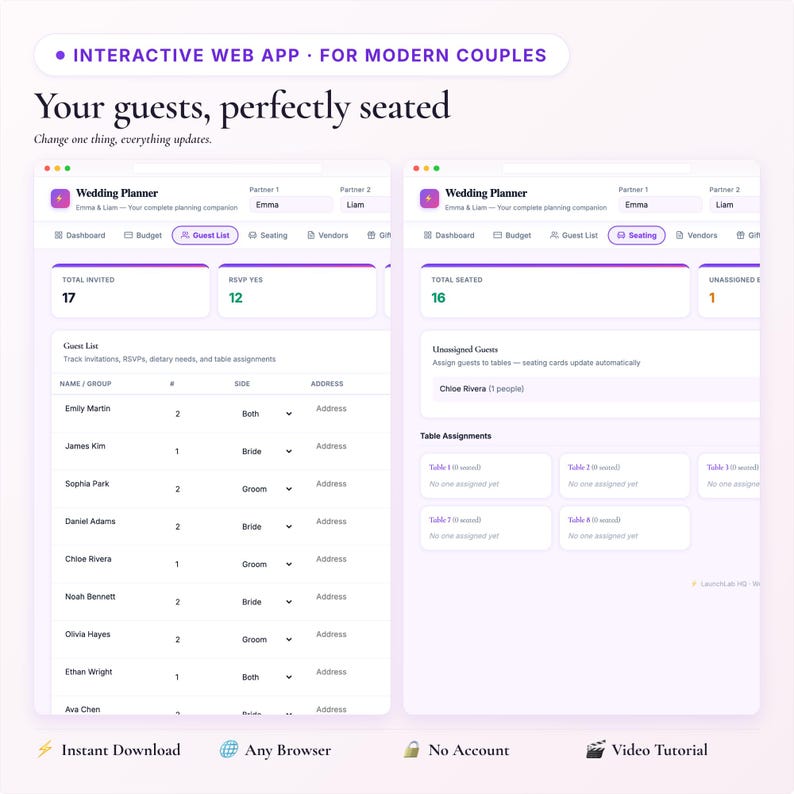 Interactive Wedding Planner App | Budget, Guest List, Seating Chart, Vendor Manager, To Do | Digital HTML Download image 6