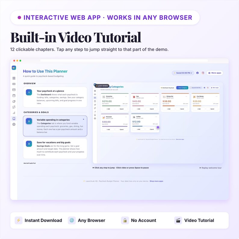 Paycheck Budget Planner App | Zero-Based Budget, Bill Tracker, Savings Goals | Interactive Web App | Digital HTML Download image 3