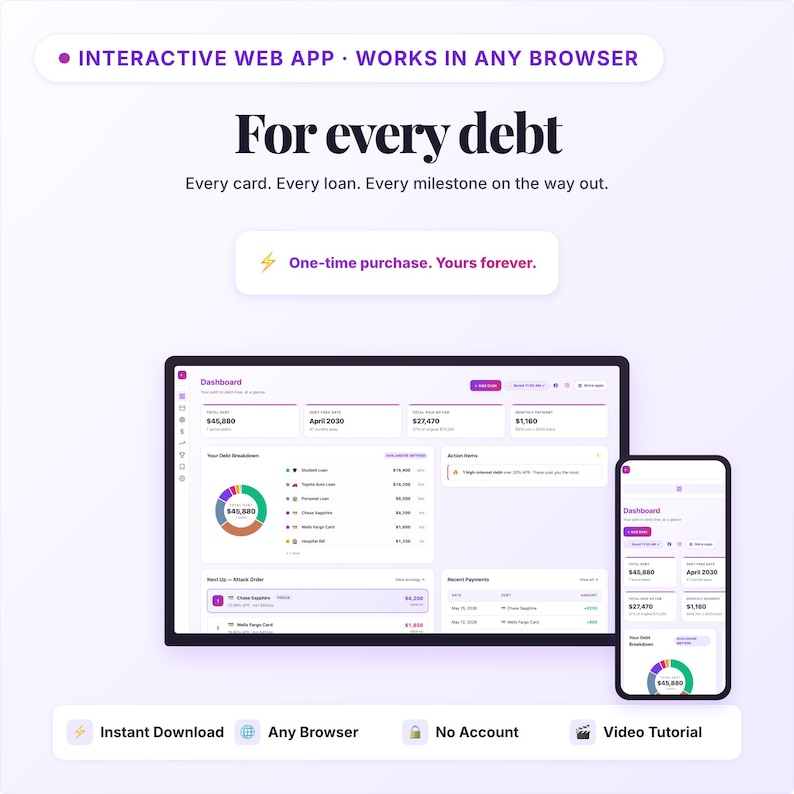 App per la pianificazione del rimborso dei debiti / Calcolatore a effetto valanga + metodo a palla di neve / App Web interattiva / Strumento di monitoraggio per la liberazione dai debiti / Download digitale in HTML immagine 10