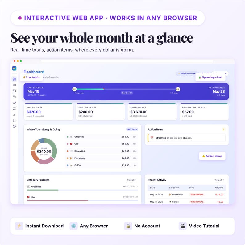 Paycheck Budget Planner App | Zero-Based Budget, Bill Tracker, Savings Goals | Interactive Web App | Digital HTML Download image 4