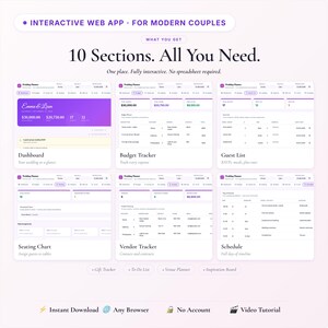 Interactive Wedding Planner App | Budget, Guest List, Seating Chart, Vendor Manager, To Do | Digital HTML Download image 2