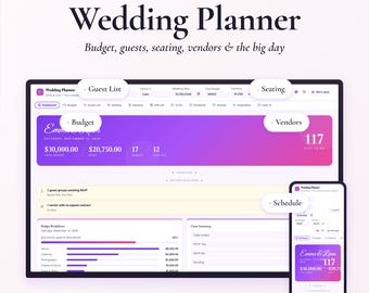 Interactive Wedding Planner App | Budget, Guest List, Seating Chart, Vendor Manager, To Do | Digital HTML Download