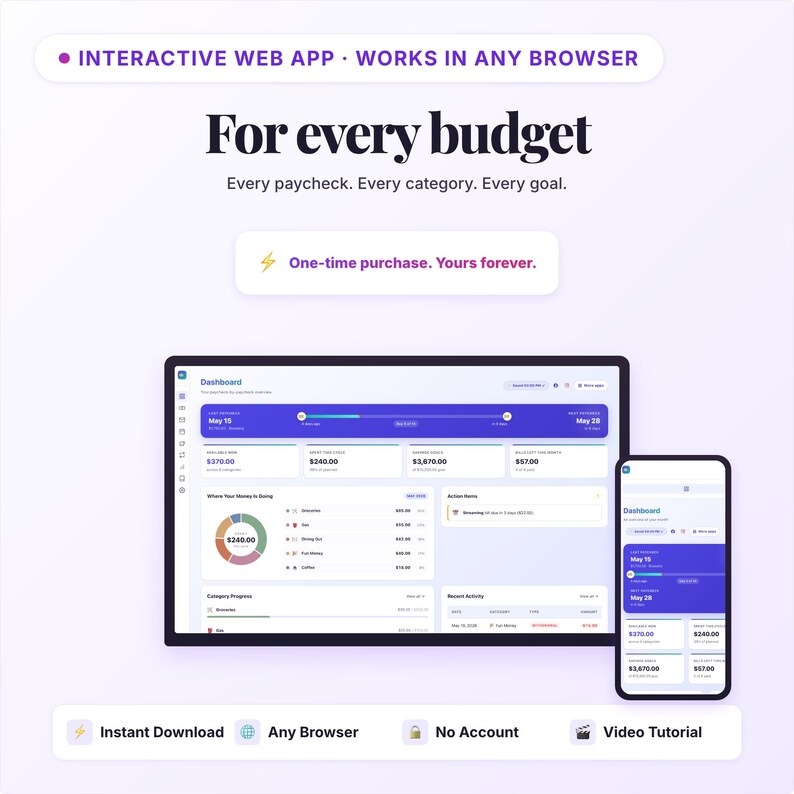Paycheck Budget Planner App | Zero-Based Budget, Bill Tracker, Savings Goals | Interactive Web App | Digital HTML Download image 10
