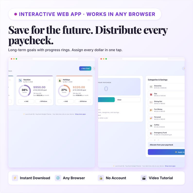 Paycheck Budget Planner App | Zero-Based Budget, Bill Tracker, Savings Goals | Interactive Web App | Digital HTML Download image 6