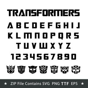 Transformers svg png Bundle, Font, Optimus Prime, Bumblebee, Megatron, Autobots, Decepticons, Logo Mask Face Designs for Cricut Sublimation