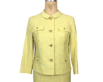 vintage 1950's yellow skirt suit / Weathervane for Handmacher / linen blend jacket pencil skirt / women's vintage suit / size medium