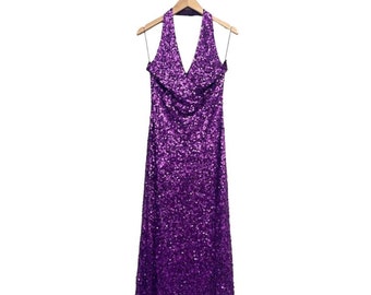 vintage 1990’s CACHÉ sequin gown / 90’s purple evening gown / women’s vintage dress / tag size 8