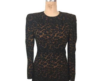 vintage 1980's CAROLINA HERRERA leopard dress / 80’s animal print dress / 80’s cocktail dress / women's vintage dress / tag size 10