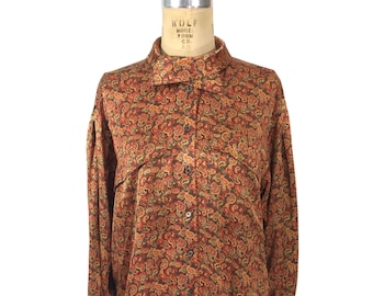 vintage 1980’s ESCADA paisley blouse / 80’s silk button front blouse / oversize blouse / women's vintage blouse / tag size 38