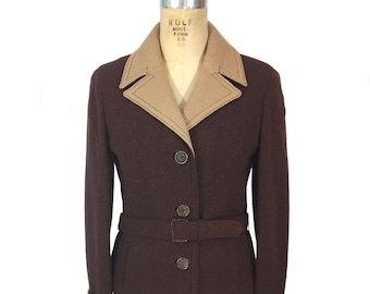 vintage 1960's belted wool jacket / Alexon / 60’s brown tan two tone jacket / women's vintage jacket / size medium