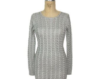 vintage 1970's silver knit mini dress / Jon-Michel / 70’s metallic lurex sweater dress / women's vintage dress / size 10