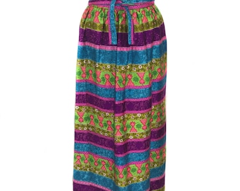 vintage 1970's floral stripe maxi wrap skirt / Alice of California / 70’s bright neon bold print skirt / women's vintage skirt / size small