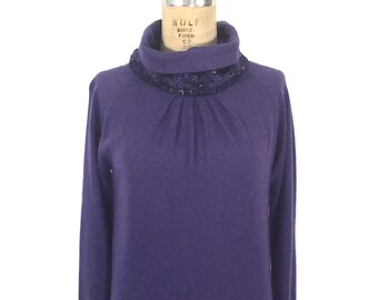 vintage 1990's GALLIANO beaded sweater dress / 90’s purple wool cashmere knit dress / women's vintage dress / tag size xxs