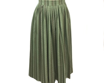 vintage 1970's Austrian cotton skirt / 70’s green white stripes pleated skirt / prairie skirt / women's vintage skirt / size medium