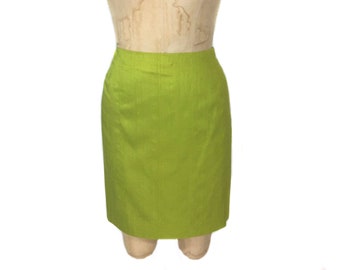 vintage 1980's NORMA KAMALI silk pencil skirt / 80’s mini skirt / acid green skirt / women's vintage skirt / tag size 8