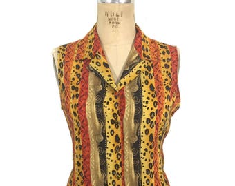 vintage 1990's LORD & TAYLOR animal print blouse / 90’s silk safari novelty print sleeveless blouse / women's vintage blouse / tag size 8