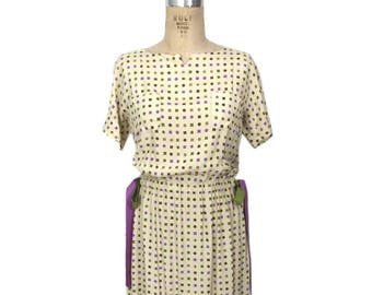 vintage 1950's geometric print dress / B.H. Wragge / 50’s novelty print dress / rayon dress / women's vintage dress / tag size 16