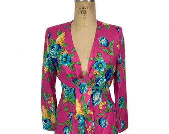 vintage 1990's ADRIENNE VITTADINI floral jacket / 90’s silk blazer / women's vintage jacket / tag size 4