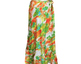 vintage 1970’s beach skirt / Sears Jr. Bazaar / 70’s palm tree rainbow print cover-up / women's vintage skirt / tag size small