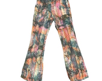 vintage 1990’s tie-dye pants / Blue Ice / 90’s Y2K watercolor boot cut pants / women’s vintage pants / tag size 4