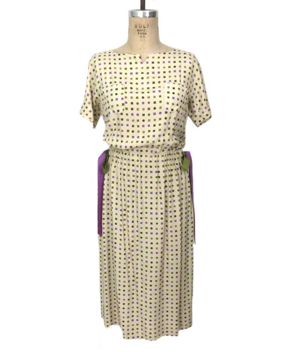 vintage 1950's geometric print dress / B.H. Wragg… - image 1