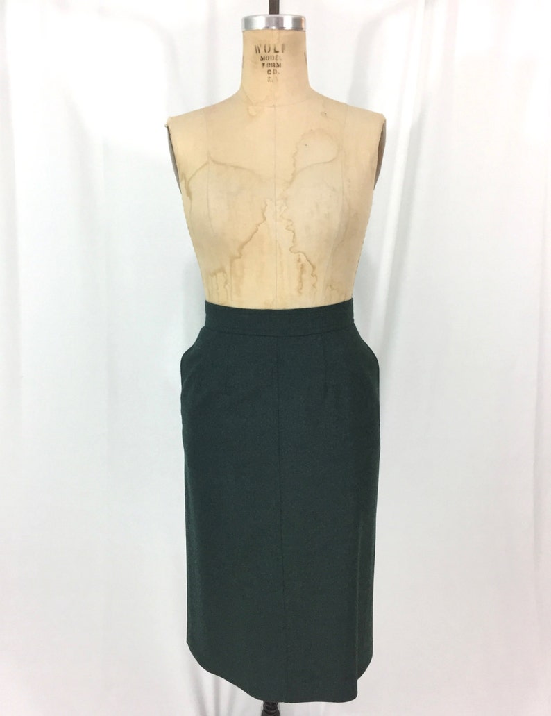 vintage 1970s EMANUEL UNGARO pencil skirt / Ungaro Parallèle / 70s green skirt / wool skirt / women's vintage skirt / tag size 8 image 2