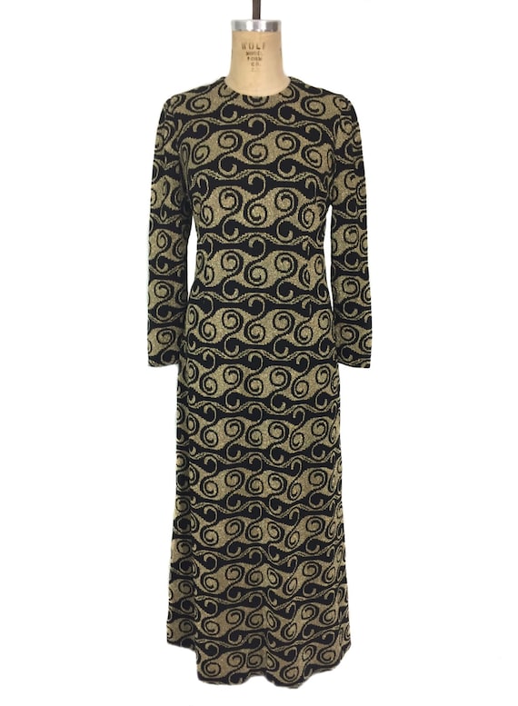 vintage 1970's lurex swirl maxi dress / black gold
