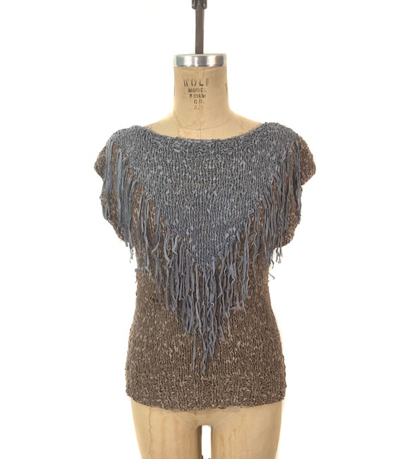 vintage 1980's suede fringe top / leather blouse /