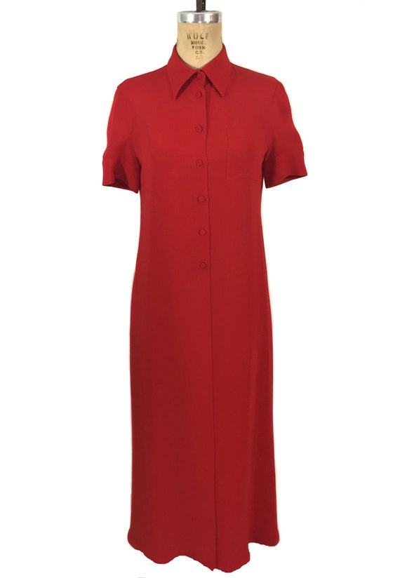 emporio armani red dress 2001 Giorgio Armani Fully Beaded Ruby Red Silk Tulle Finale Gown