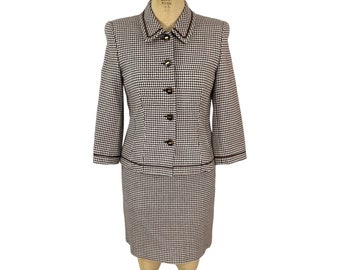 vintage ESCADA houndstooth suit / Y2K brown and white skirt suit / women’s vintage suit / tag size 34